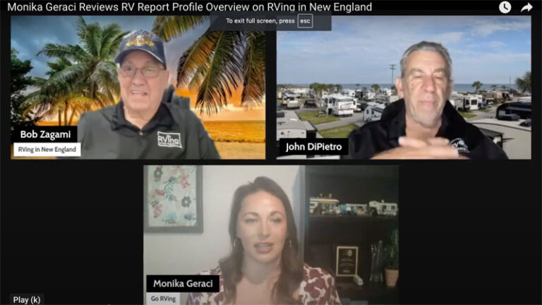 Podcast 302 – Monika Geraci Reviews RV Report Profile Overview on RVing in New England